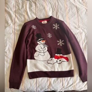 Men’s Small V28 Ugly Christmas Sweater Funny Snowman Burgundy Size S